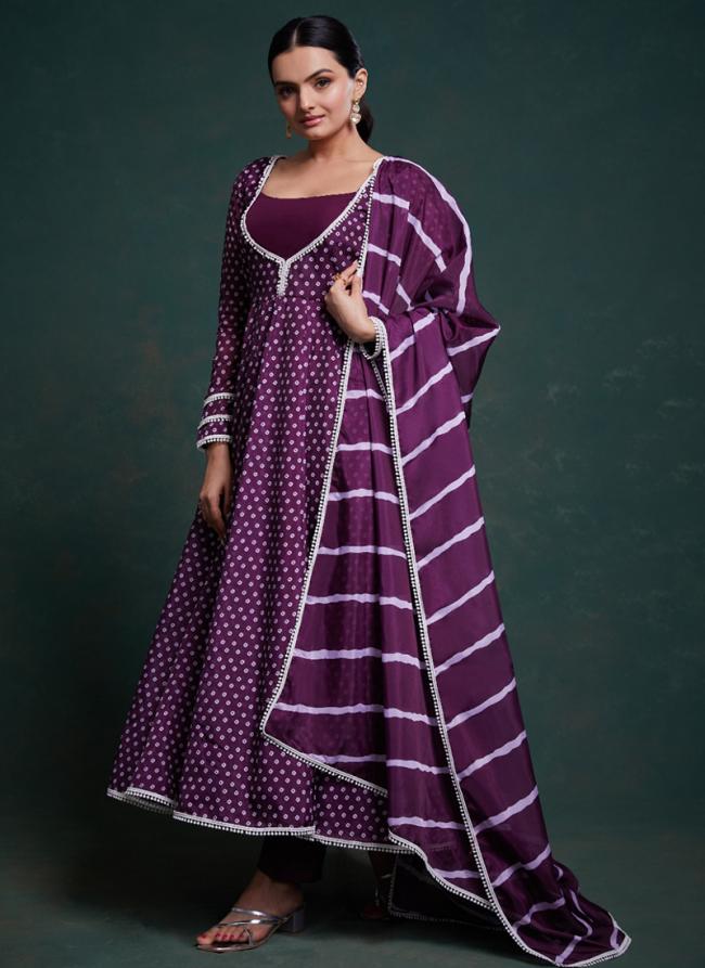 Organza Wine Party Wear Printed Readymade Gown With Dupatta